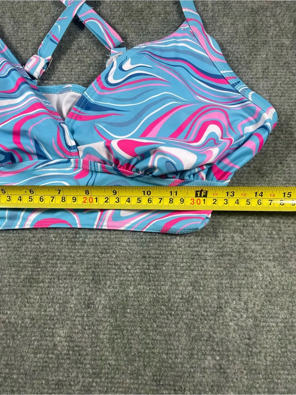 Women's Blue Swirl Print Bikini Set - Pink & White Accents